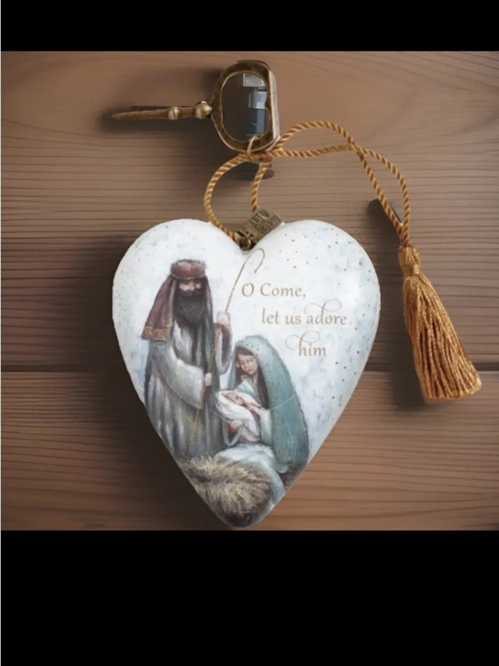 DEMDACO Art Heart Ornament Wendy Wiinanen Nativity Tassel Vintage Key Stand